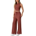 thumbnail image 4 of INSPIRE CHIC Women's 2 Piece Casual Sets Crew Neck Sleeveless Cropped Tank Wide Leg Pants Summer Lounge Set, 4 of 4
