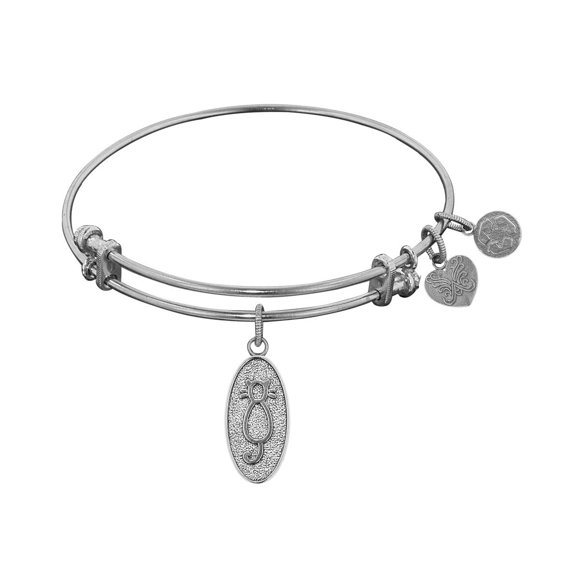 White Stipple Finish Brass Cat Angelica Bangle Bracelet, 7.25"