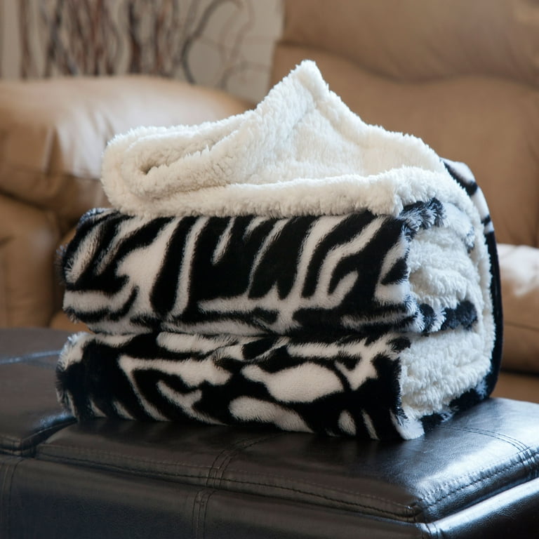 Lavish Home Fleece Sherpa Blanket Throw Zebra