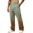 thumbnail image 2 of LTTVQM Mens Loose Fit Stripe Trousers Casual Daily Horizontal Striped Multi Utility Side Pockets Elastic Waistband Summer Beach Full Length Trousers Yellow XL, 2 of 7