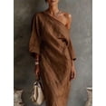 thumbnail image 3 of Brown Womens Textured One-Shoulder Maxi Dress, Relaxed Fit For Casual Or Vacation Wear, 3 of 3