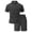 Black, variant on Men'S Geometric Jacquard Collared Polo Shirt Short Sleeve And Drawstring Waist Shorts Set Casual Two Piece Outfits For Summer Daily Wear,Black,XXL