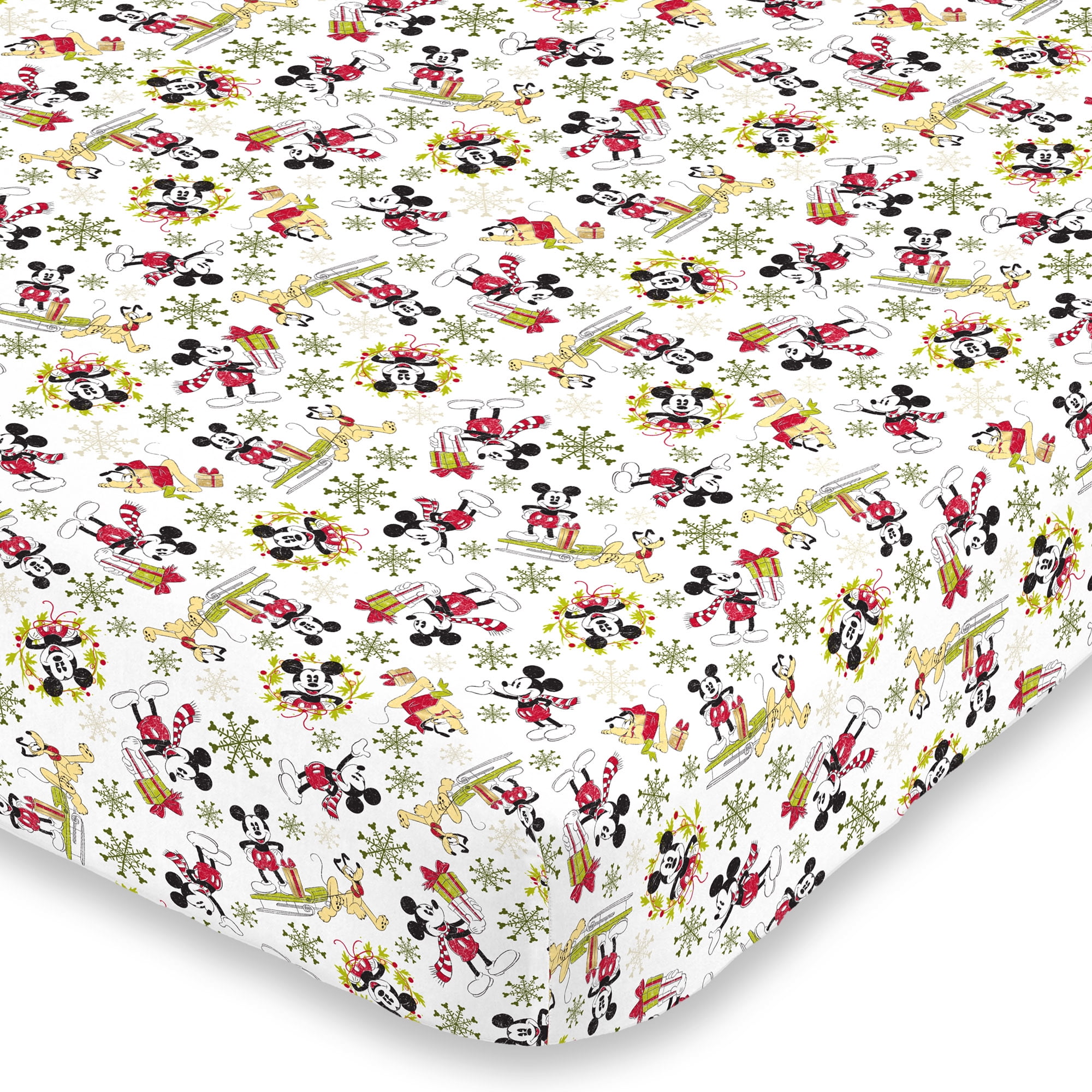 Disney Mickey Mouse Snowflakes Holiday Fitted Crib Sheet, Standard Crib Size