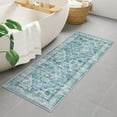 thumbnail image 6 of Blue Bathroom Rugs, Distressed Farmhouse Boho Bath Mat, Comfy Velvet Small Bath Rugs Non Slip Washable, Vintage Oriental Toilet Rug for Sink Shower Vanity, 18x26 inch, 6 of 6
