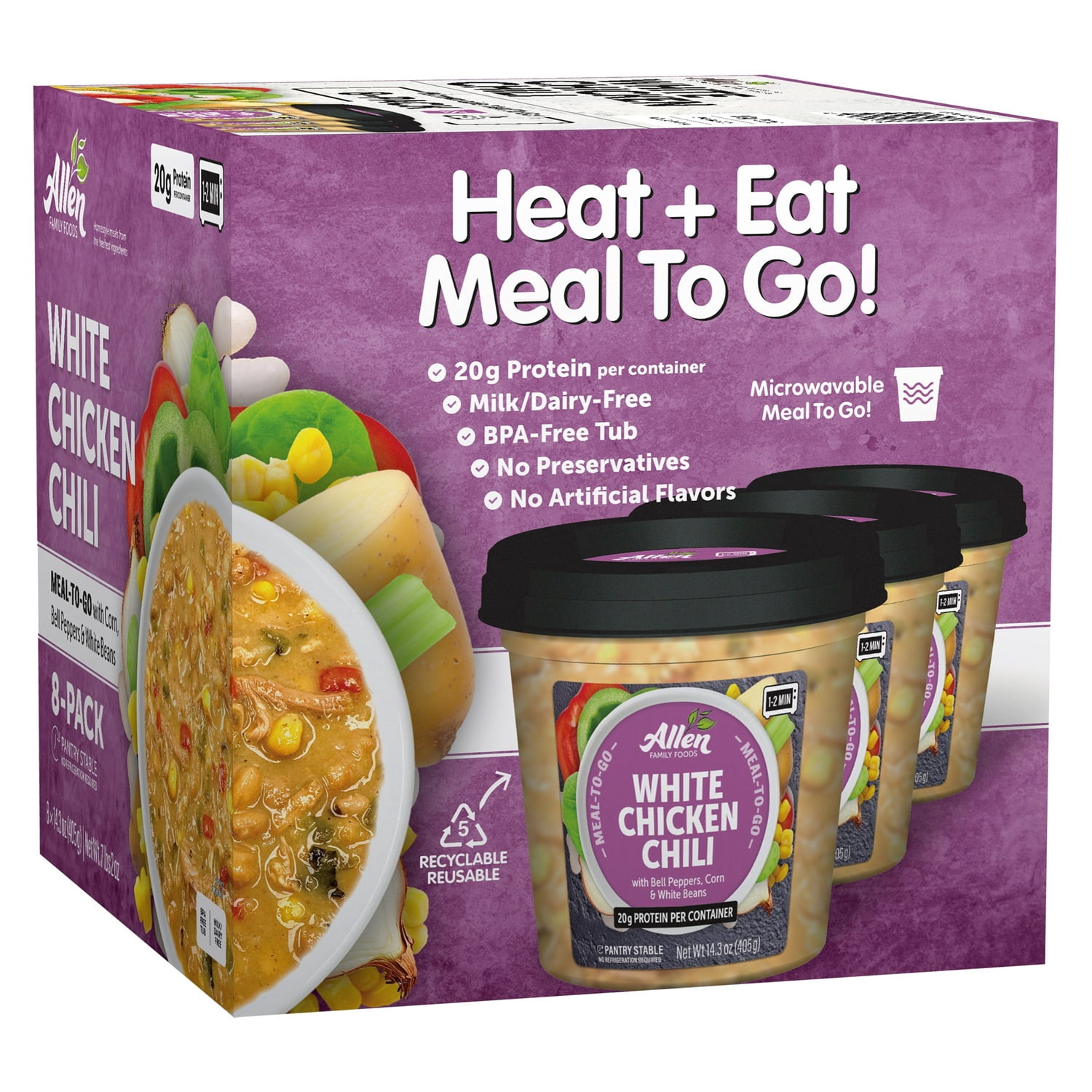 Allen Family Foods White Chicken Chili Meal-To-Go, 14.3 Ounce Cups (Pack of 8)
