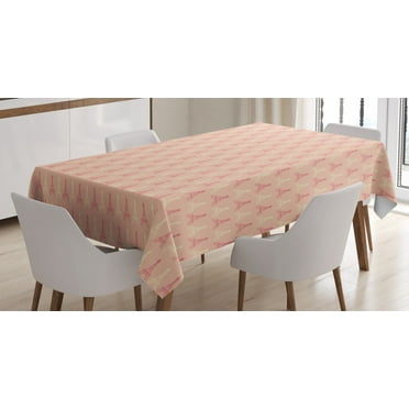Ambesonne Paris Tablecloth Rectangular Table Cover, Eiffel Tower Pattern, 60"x90", Pale Yellow Dark Coral