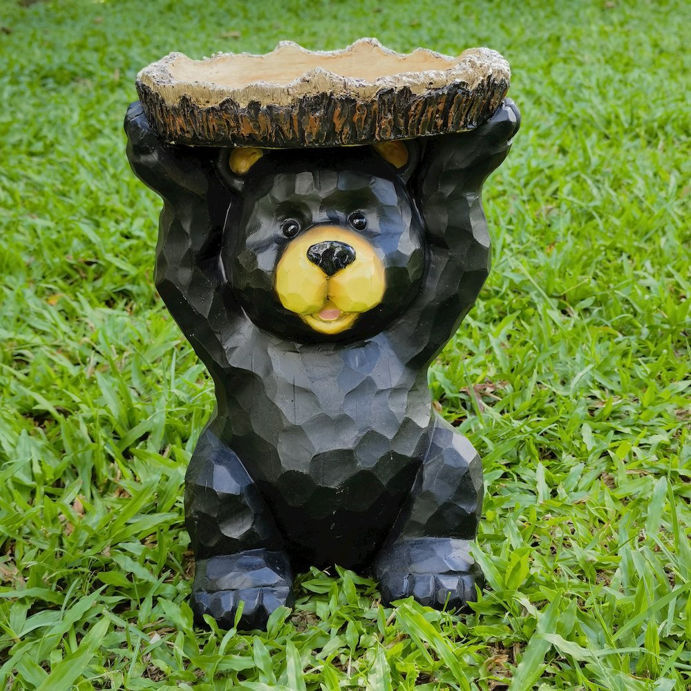 Hi-Line Gift Ltd 75619-S Sitting Bear Holding Bird Bath Garden Decor