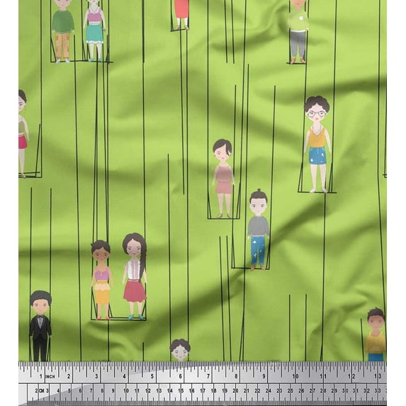 Soimoi Silk Fabric Swing & Kids Human Figure Print Fabric by Yard 42 Inch Wide