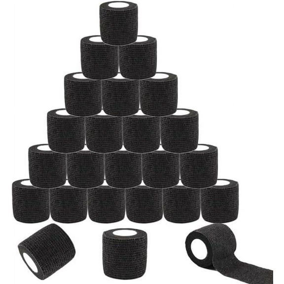 24 Pack 2 Inch × 5 Yards Self Adhesive Bandage Wrap Black Adhesive Bandages Breathable Self Adherent Cohesive Bandage Elastic Bandage for Sports,Wrist,Ankle,First Aid