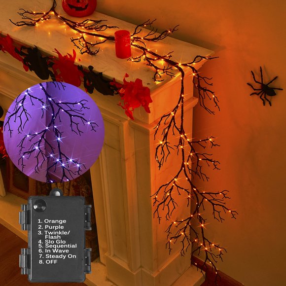 Guirnalda de Halloween BAOLITVINE iluminada, 6 pies, 120 luces bicolores