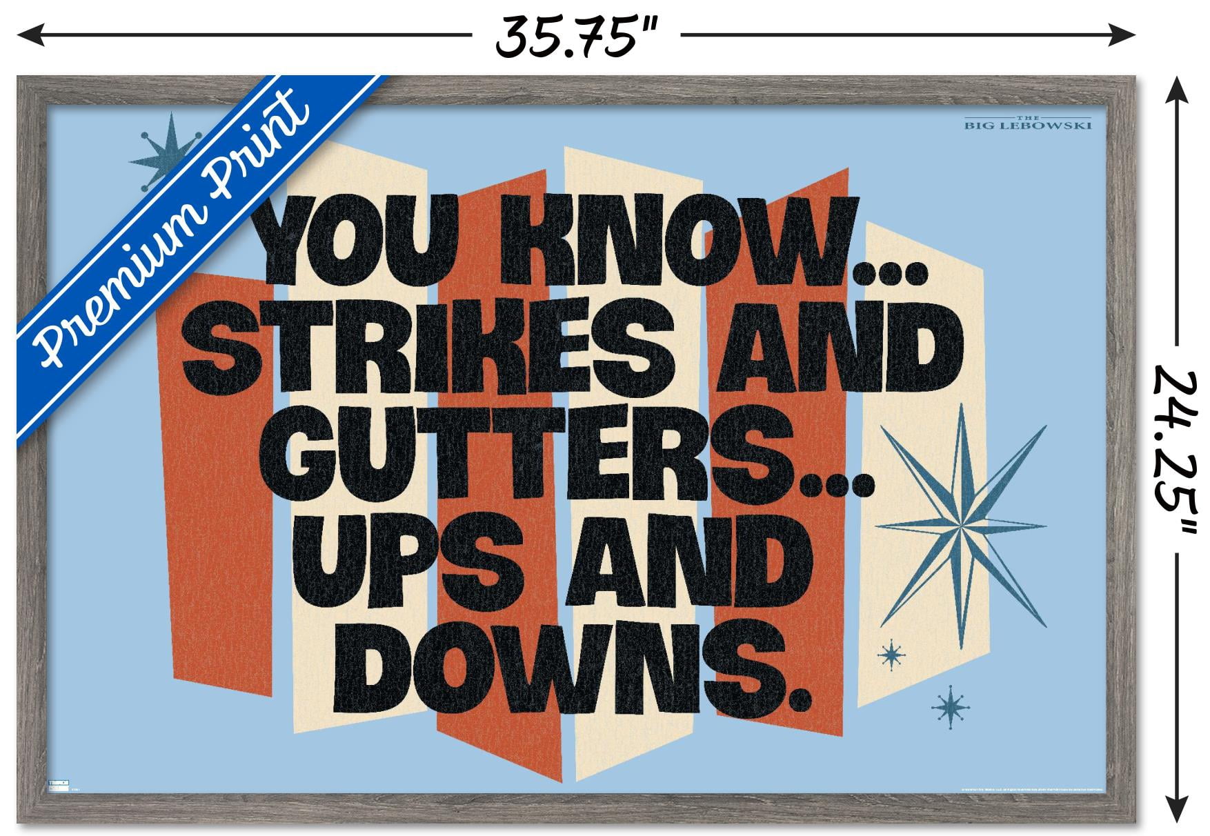 The Big Lebowski - Strikes and Gutters Wall Poster, 22.375" x 34", Framed
