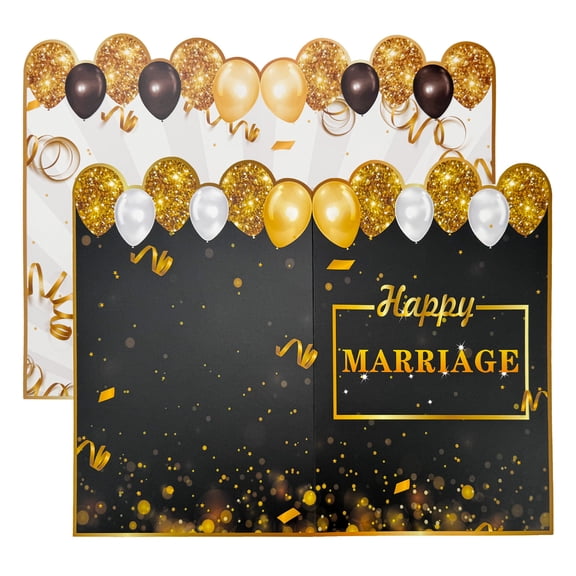 2 Pieces 14.5" x 11.2" Jumbo Happy Marriage Card for Signing, Large Wedding Greeting Card, Giant Weeding Sign in Poster for Engagement Congratulations (Black & Gold)