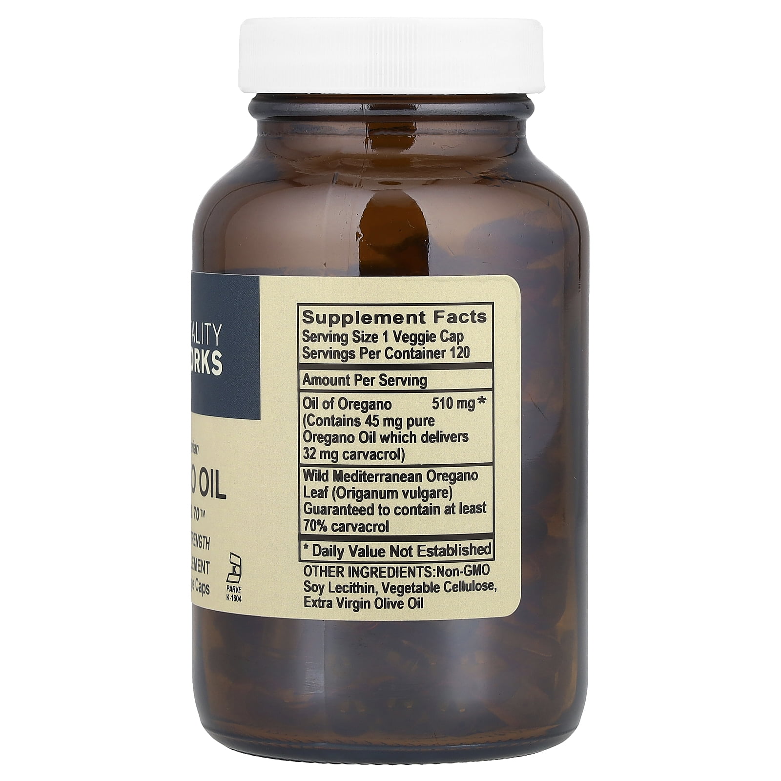 Vitality Works Oregano Oil, Carvacrol 70™, 510 mg, 120 Liquid Veggie Caps