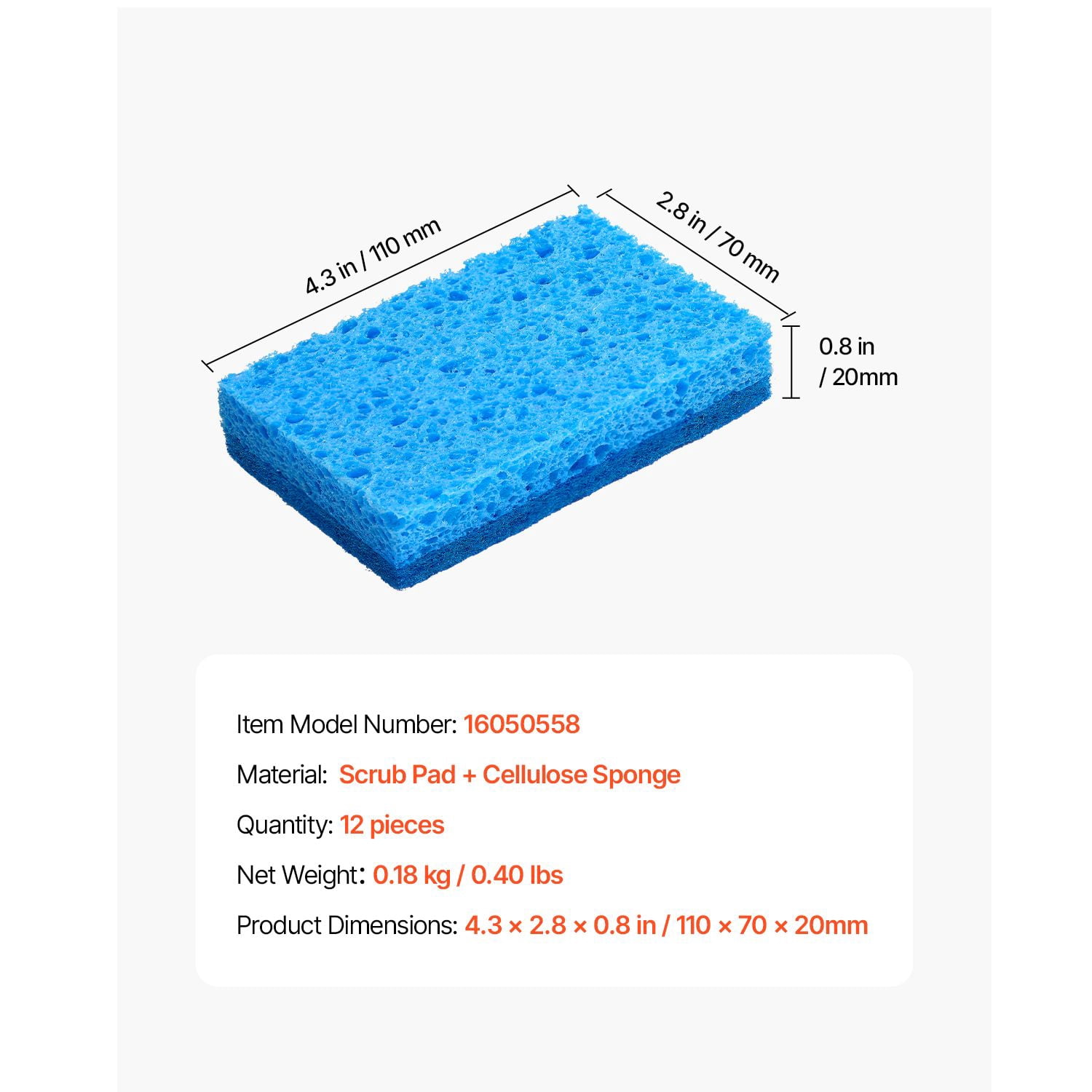 Wood Pulp Cotton Scouring Pads Double-Sided, Dual Layer Dishwashing Cleaning Sponge, Quick-Drying Odor Resistant Rich Foam Scrubber for Kitchen