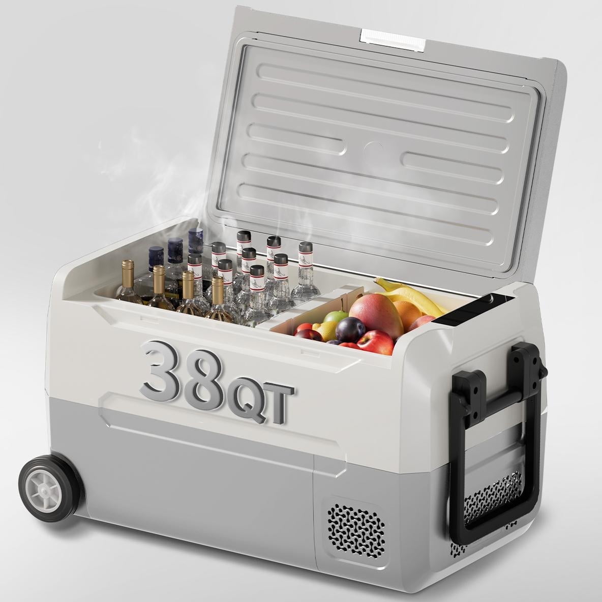 DISHUP 12V Portable Car Refrigerator, 38QT(35L) Electric Cooler with Dual Zone,DC & AC,Ideal for RV, Camping, Travel, Truck