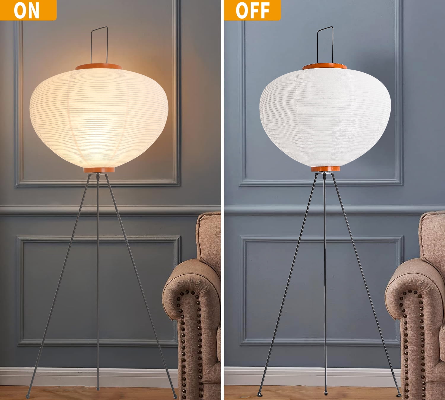 Elinkume Handmade rice paper modern floor lamp for bedroom, living room and office (bulb not included).