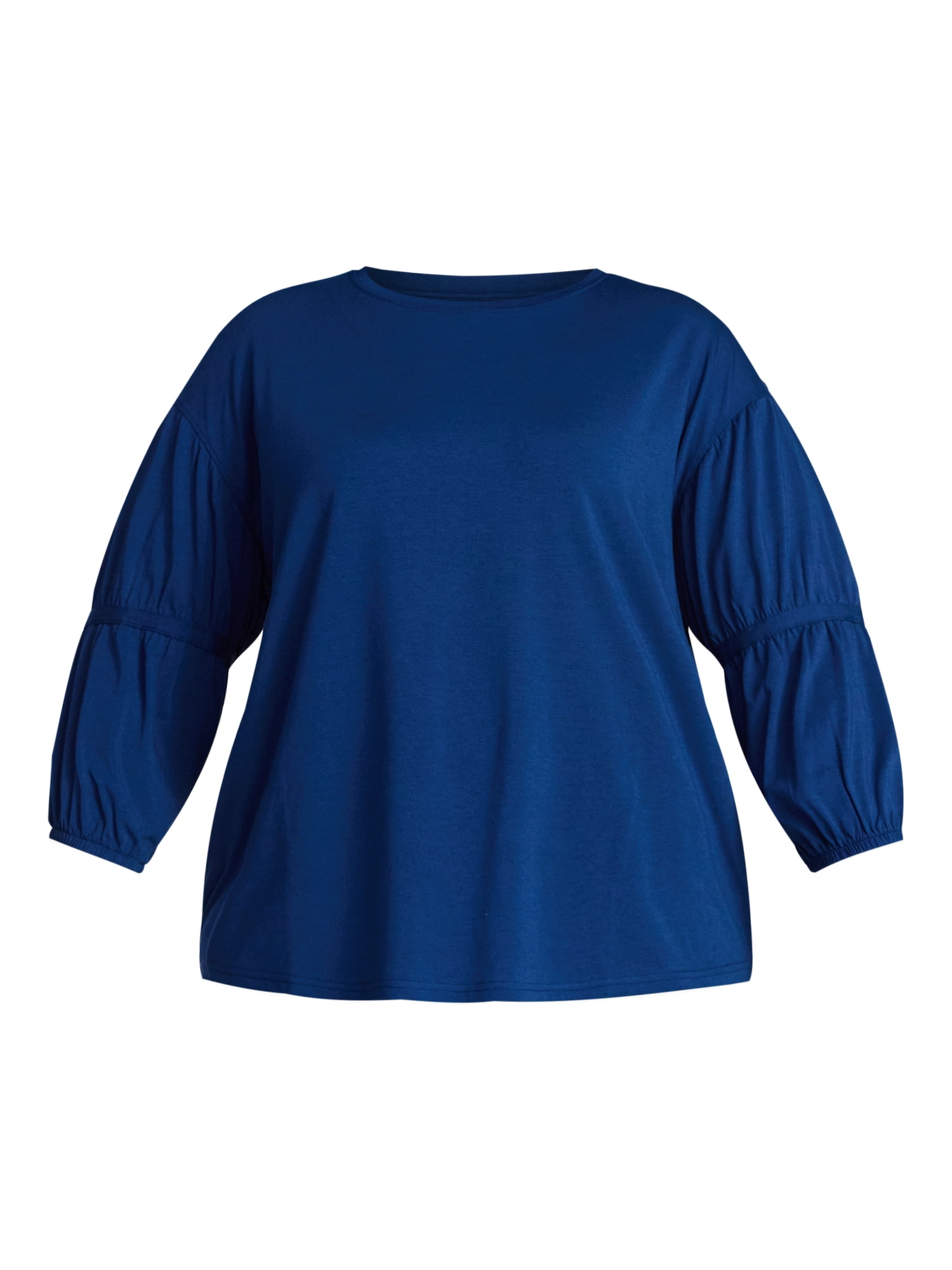 Terra & Sky Women's Plus Size Double Blouson Top with 3/4-Length Sleeves, Sizes 0X-5X