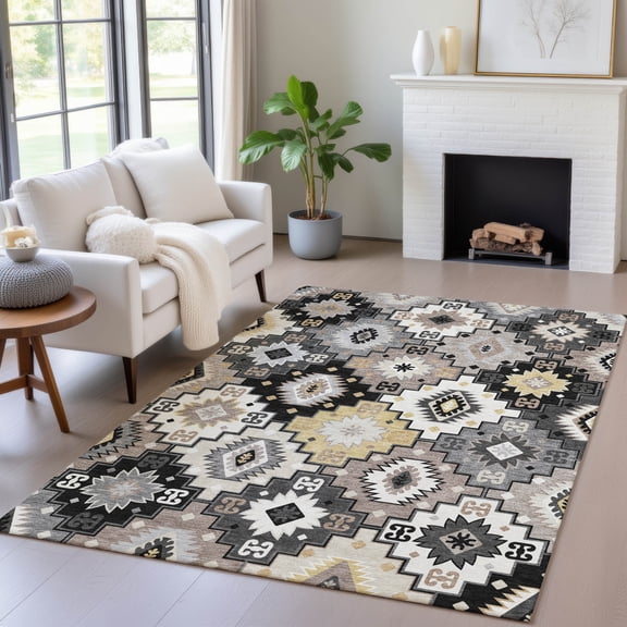 Addison Rugs Chantille Indoor/Outdoor Transitional Ethnic Black Machine Washable Rectangle Rug, 10' x 14'