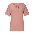 thumbnail image 5 of Tops for Women Casual Summer Knit Ribbed Plain Short Sleeve T Shirts Tunic Tie Neck Loose Soft Comft Shirts Blouses, 5 of 7