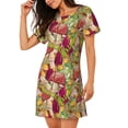 thumbnail image 2 of Balery Bright Mushrooms Camisón de manga corta con cuello redondo para mujer, cómodo y elegante., 2 of 6