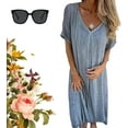 thumbnail image 7 of Frontaley Cotton and Linen V-Neck Midi Dress, Frontaley A Line Linen Long Dress Women, Solid Casual Dress, 7 of 7