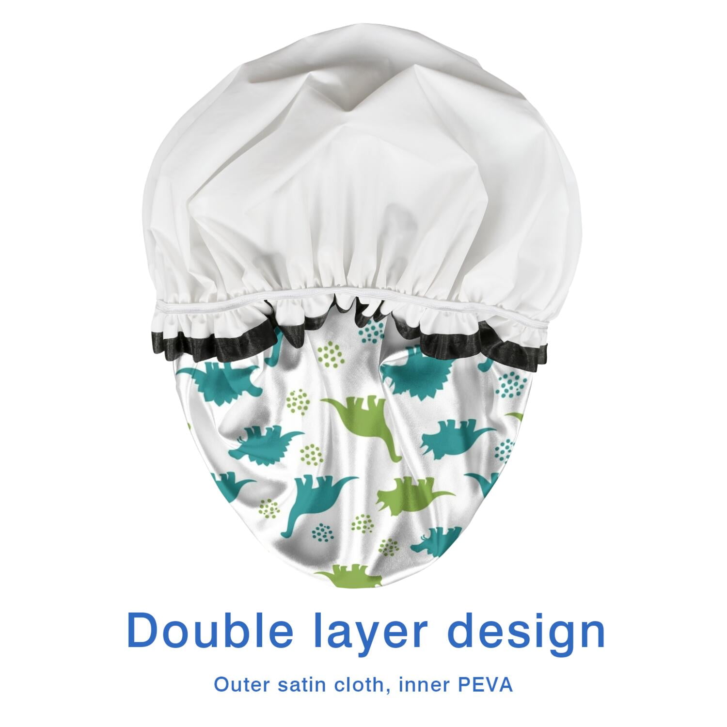 Shower Caps,White Dinosaurs Silhouette Pattern Waterproof Shower Cap for Women 4 Pieces,Double Reusable Hair Cover for Shower PEVA Elastic Stretch Hem