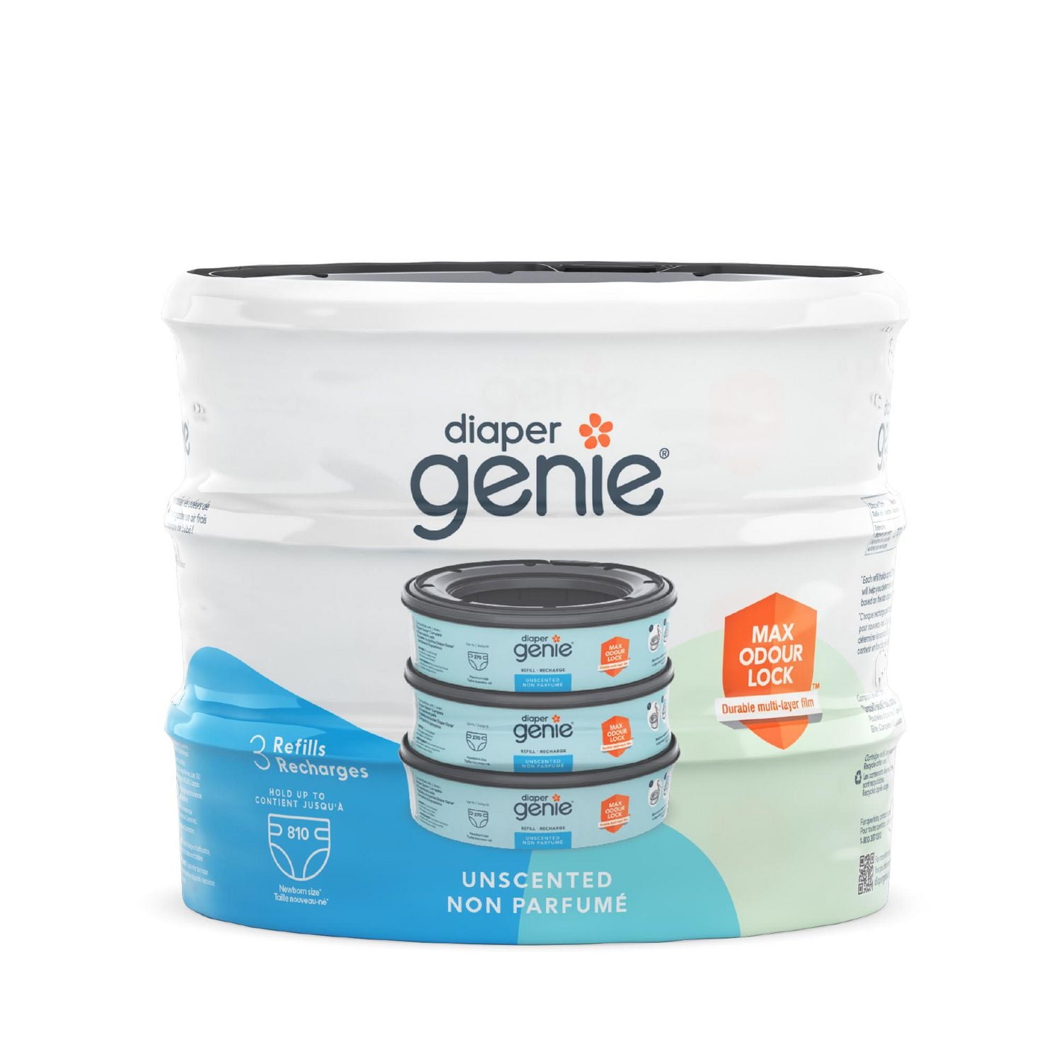 Diaper Genie Round Refills, Unscented, Odour Control, 3 pack / holds up to 810 diapers