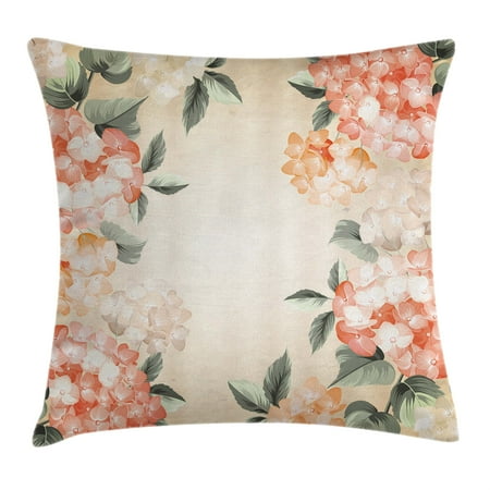 - Floral Throw Pillow Cushion Cover, Blooming Hydrangea Flowers Leaves Bouquet Vintage Style Spring Nature Print, Decorative Square Accent Pillow Case, 16 X 16 Inches, Salmon Reseda Green, by Ambesonne