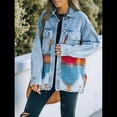 thumbnail image 4 of Chaqueta Vaquera de Larga con Solapa Holgada y Parches para Mujer, Estilo Retro con Borde Sin Rematar, de Medio. Naranja L, 4 of 7