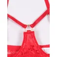 thumbnail image 3 of Women'S Bright Red Hollow-Out Bra with Metallic Ring Details and Crotchless Lace Thong Soft and Comfortable Lingerie Set, 3 of 5