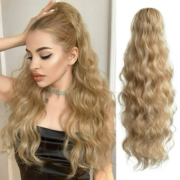 Extensiones de cabello StrRid, extensión de cola de caballo, clip ondulado de 22.0 in de largo, cola de caballo sintética para adultos y mujeres, coletas rizadas, clips en postizos para bodas, fiestas