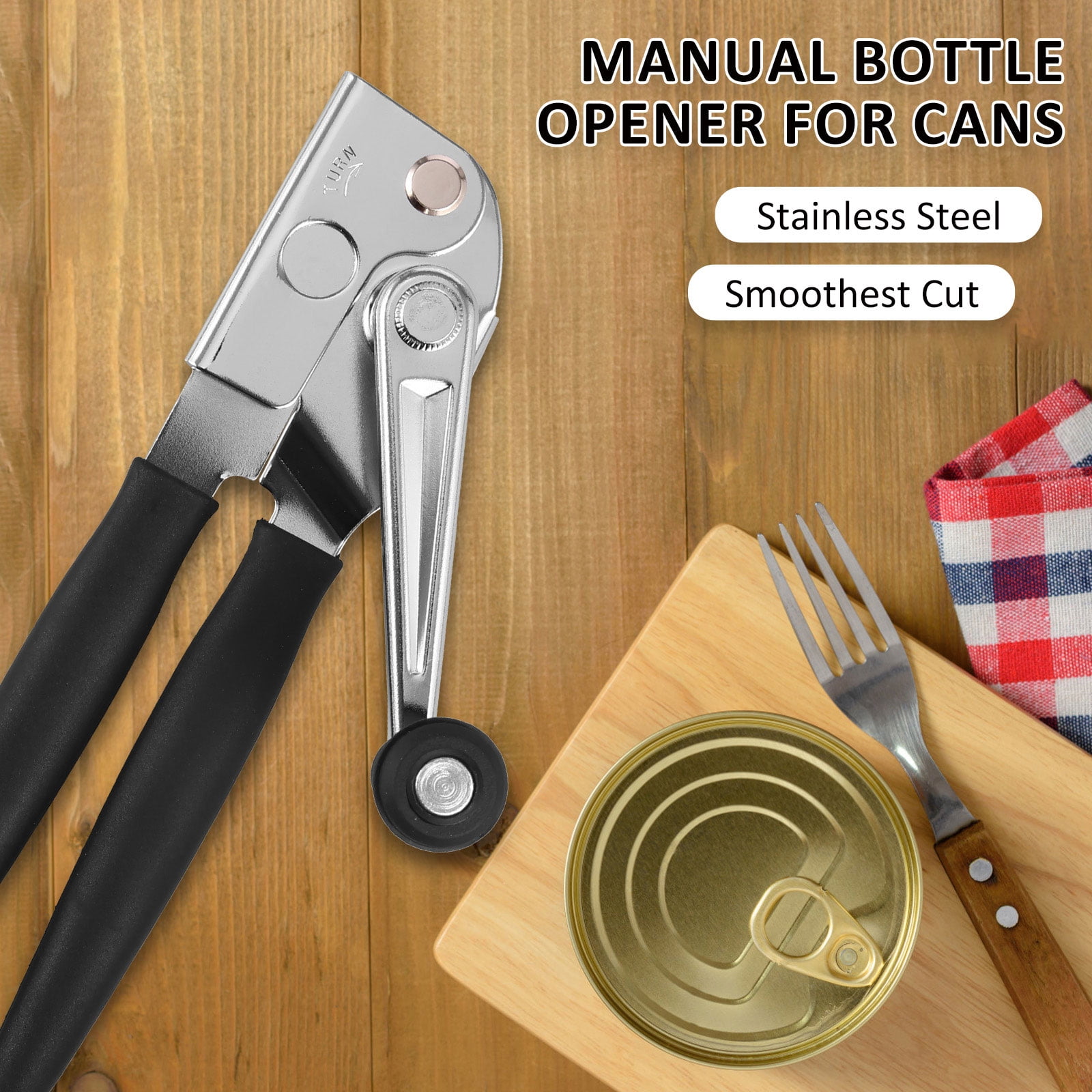  2 Pack Commercial Can Opener Manual Heavy Duty, Stainless Steel  Handheld Can Opener with Folding Easy Crank Handle, Smooth Edge, Black  Swing Grips, for #10 Bulk Cans and All Size Cans