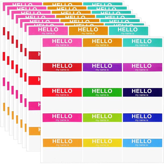 10 Sheets 15 Colors Name Tag Stickers Waterproof Self Adhesive Printed" Hello My Name is" Labels Stickers for School Conference Assemblies Craft Supplies, 75 x 50 mm