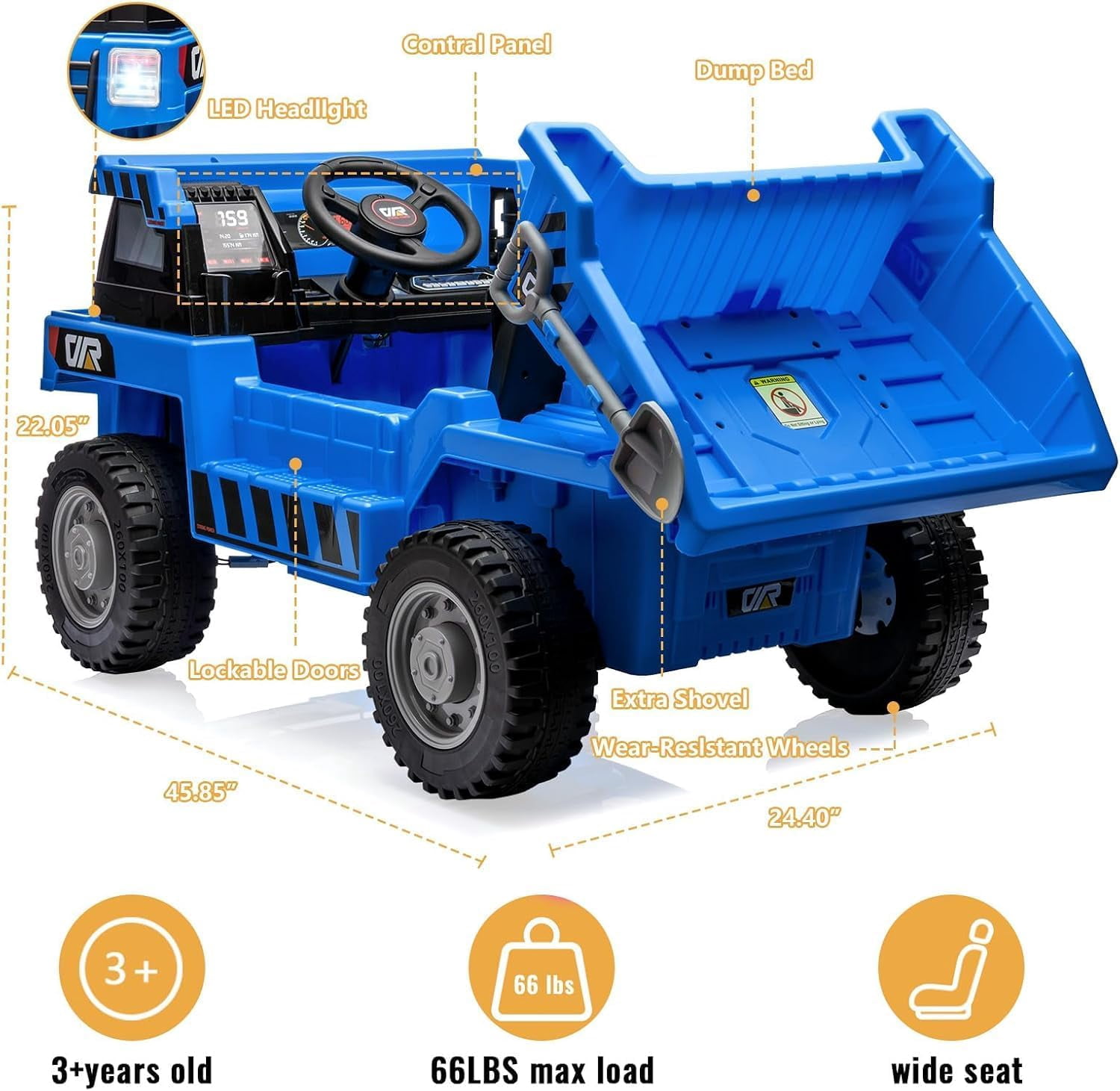M optimized 12V Kids Electric Ride On Dump Truck Ride On Car Construction Vehicles with Remote Control, Electric Dump Bed and Extra Shovel, Music Player, for 3-8 Year Old Kids