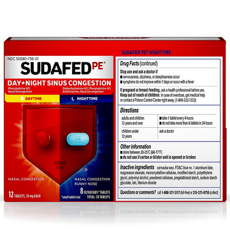 SUDAFED PE Day and Night Sinus Pressure and Congestion Tablets 20 ea (Pack of 3)