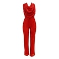 thumbnail image 2 of Women's Sequin Jumpsuit, Cowl Neck Halter Backless Romper, Sleeveless Wide Leg Jumpsuit for Women, Glittery Party Wear, Club Outfit, Prom Dress, Date Night and Special Occasions-Red, 2 of 5
