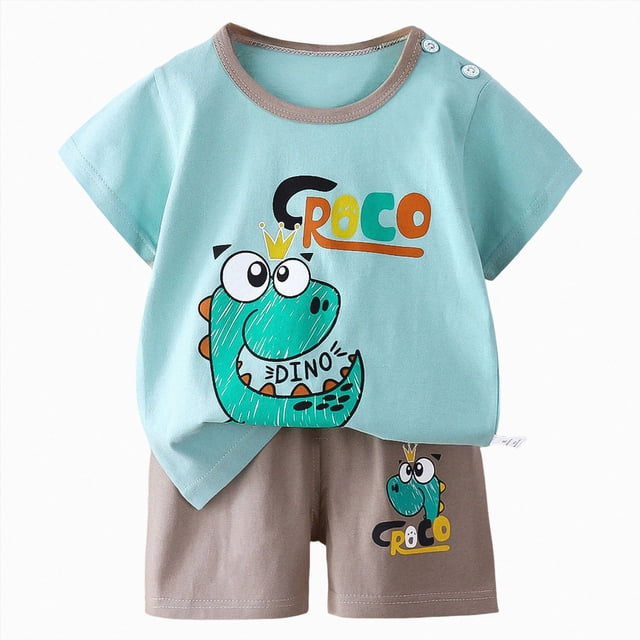 COMVALUE Ensemble T-Shirt à Manches Courtes et Short pour Tout-Petit Garçon, Imprimé Léger et Doux (Bleu, 4-5 Ans)