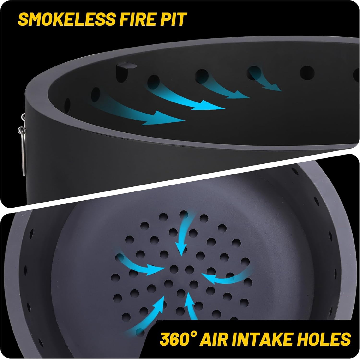 Garvee 26 in Smokeless Fire Pit with Removable Ash Pan, Wood Burning Firepit Table with Lid&Fire Poker,Smokeless Outdoor Fireplace with Dust Bag, Outdoor Fire Pits for BBQ, Table, Bonfire, Camping