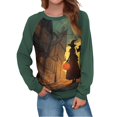 thumbnail image 5 of YVNAURA Women‘s Fashion Printed Long Sleeve Round Neck Sweatshirt Casual Loose Fit Pullover Lightweight Crewneck Top Fall Spring Trendy Graphic Tee Streetwear 1 Pack, Blackish Green,S, 5 of 5