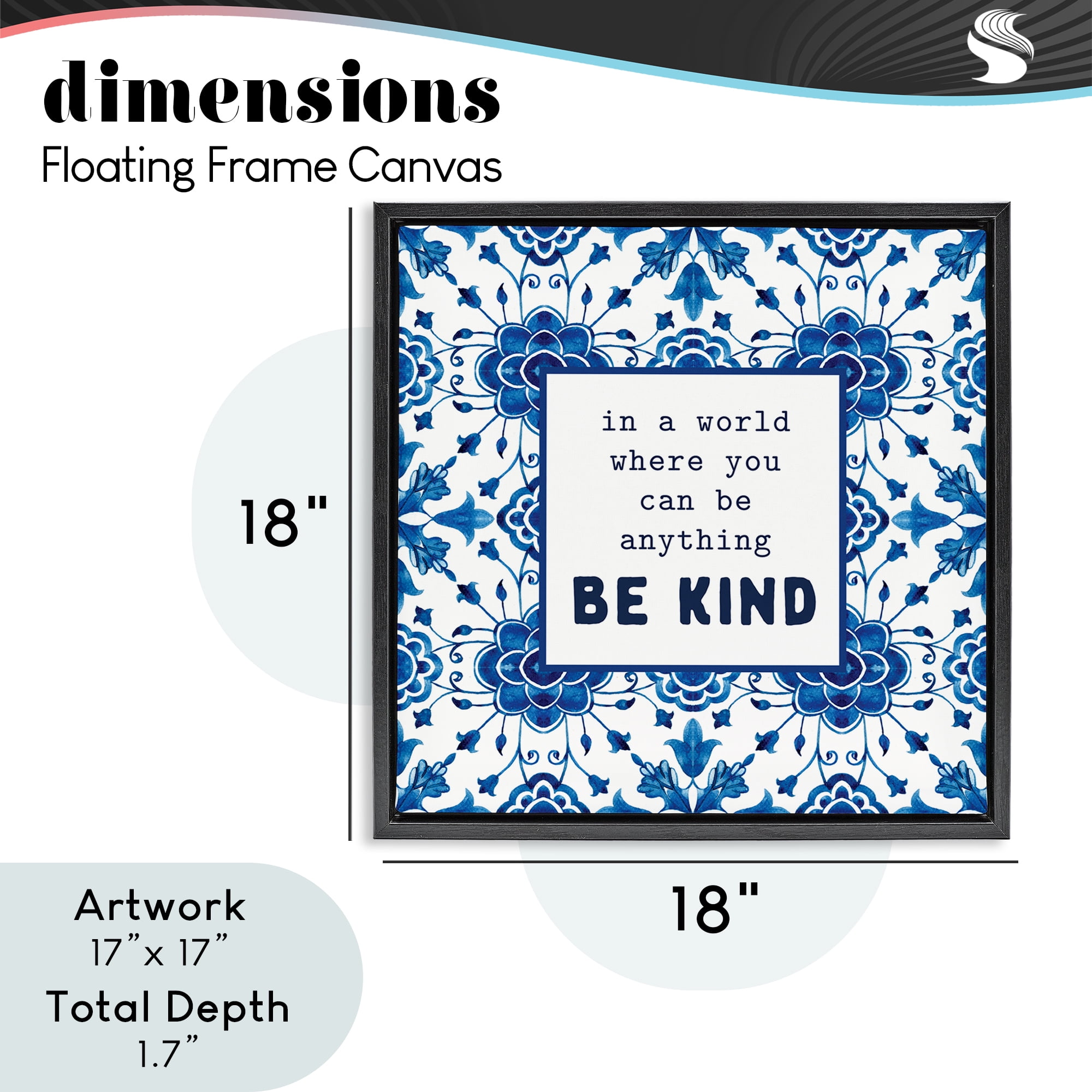 Patterned Be Kind Encouragement Black Framed Floater Canvas Wall Art, design by Lettered and Lined