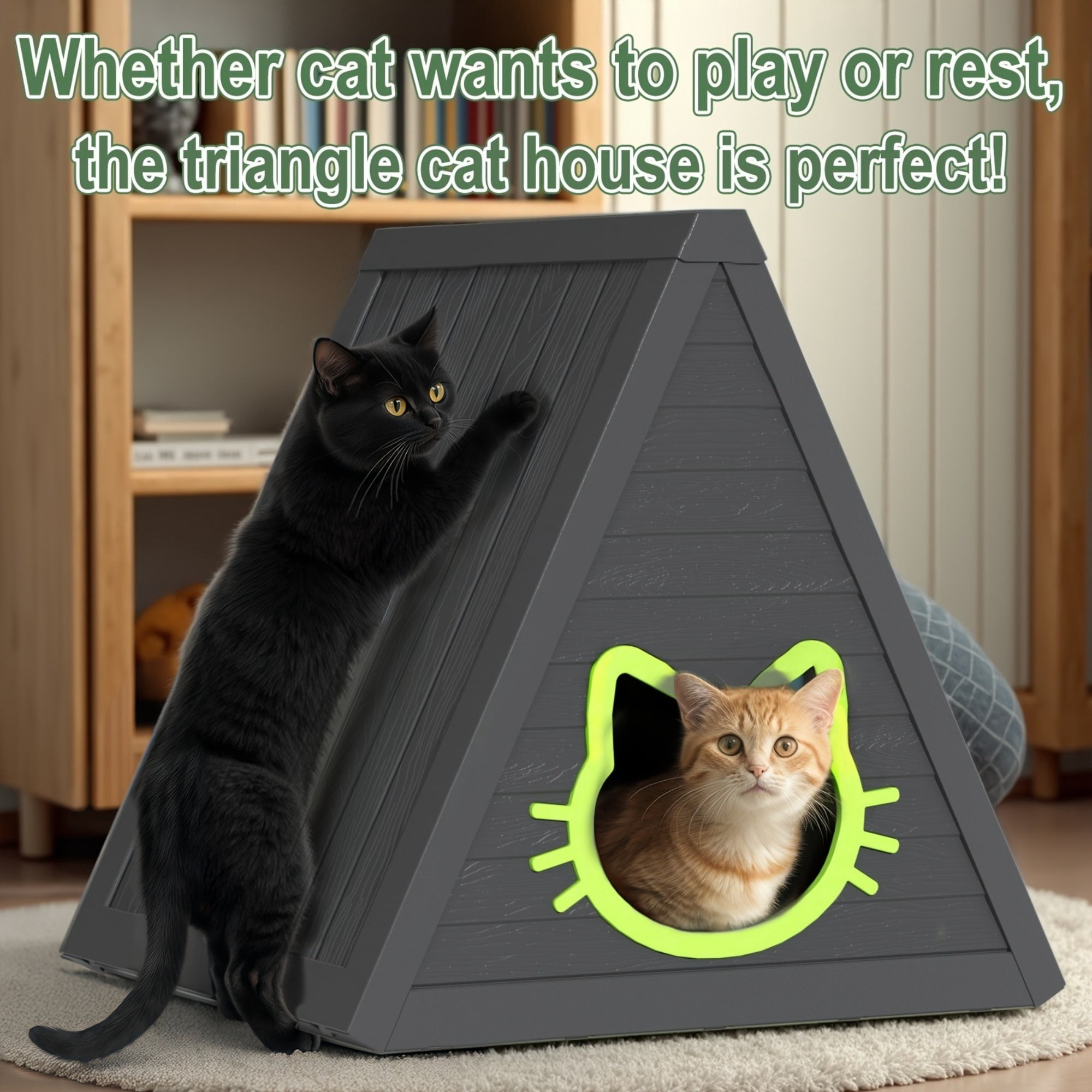 Fazzn Cat House for Indoor and Outdoor Cats, Feral Cat Shelter, Suitable for Outdoor Use. Easy to Install and Clean, Ideal for Indoor and Balcony Use.Black/Gray,Father's Day Gift