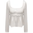 thumbnail image 6 of CUZIBR Women Square Collar T-Shirt Slim Fit Long Sleeve Button Down Thermal Underwear Top Elegant Stretchable Base Layer For Winter Spring Tee Casual Top Blouse,White,M, 6 of 6