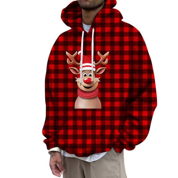 Mens Hoodies Men's Christmas Reindeer Fashion Casual Part 3D Print Long Sleeve Drawstring Hooded Sweater Tops Hooded Sweaters for Men Oversized Hoodies for Men Pullover Full Zip Hoodie Zippe Blue 3XL