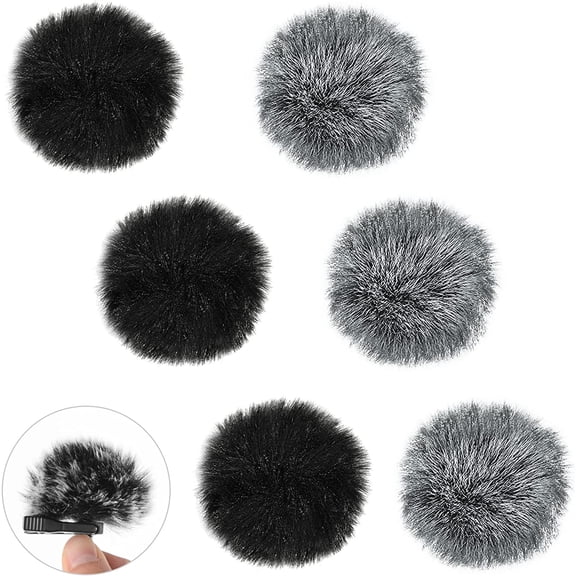 6PiecesWindMuff,DaKuanFurryMicrophoneWindscreenof0.2Inch,MiniMicrophoneMuffWindproofMicrophoneCoverWindScreen,BlackandGray