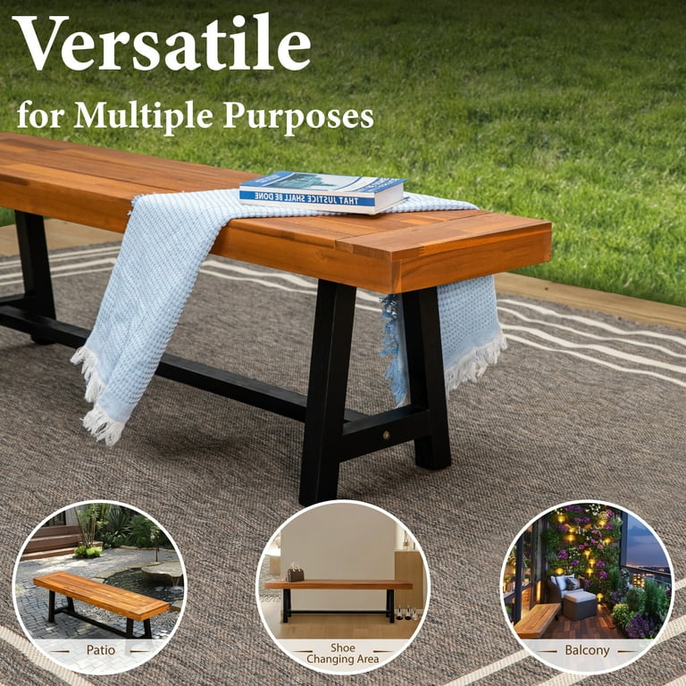 MF Studio Set of 2 Patio Wood Garden Bench Set Outdoor Wooden MF Studio Set of 2 Patio Wood Garden Bench Set Outdoor Wooden