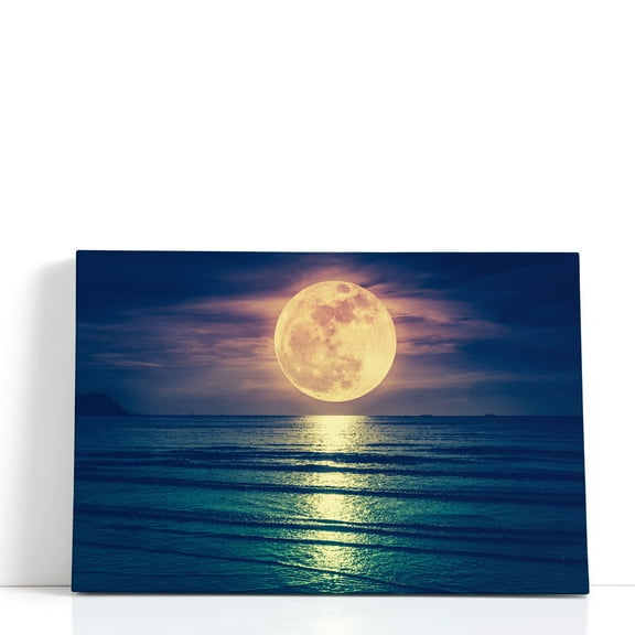 Full Moon Over Seascape - Wrapped Canvas Print Wall Art | 30" W x 20" H