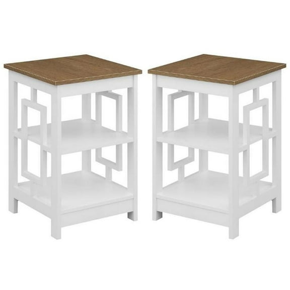 Home Square End Table with Shelves in White Wood Finish - Set of 2