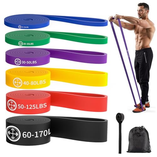 POWER GUIDANCE 6 Pack Resistance Exercise Bands,Pull Up Assist Bands Set,Home Gym Workout Fitness Equipment,Includes Instruction Guide and Carry Bag