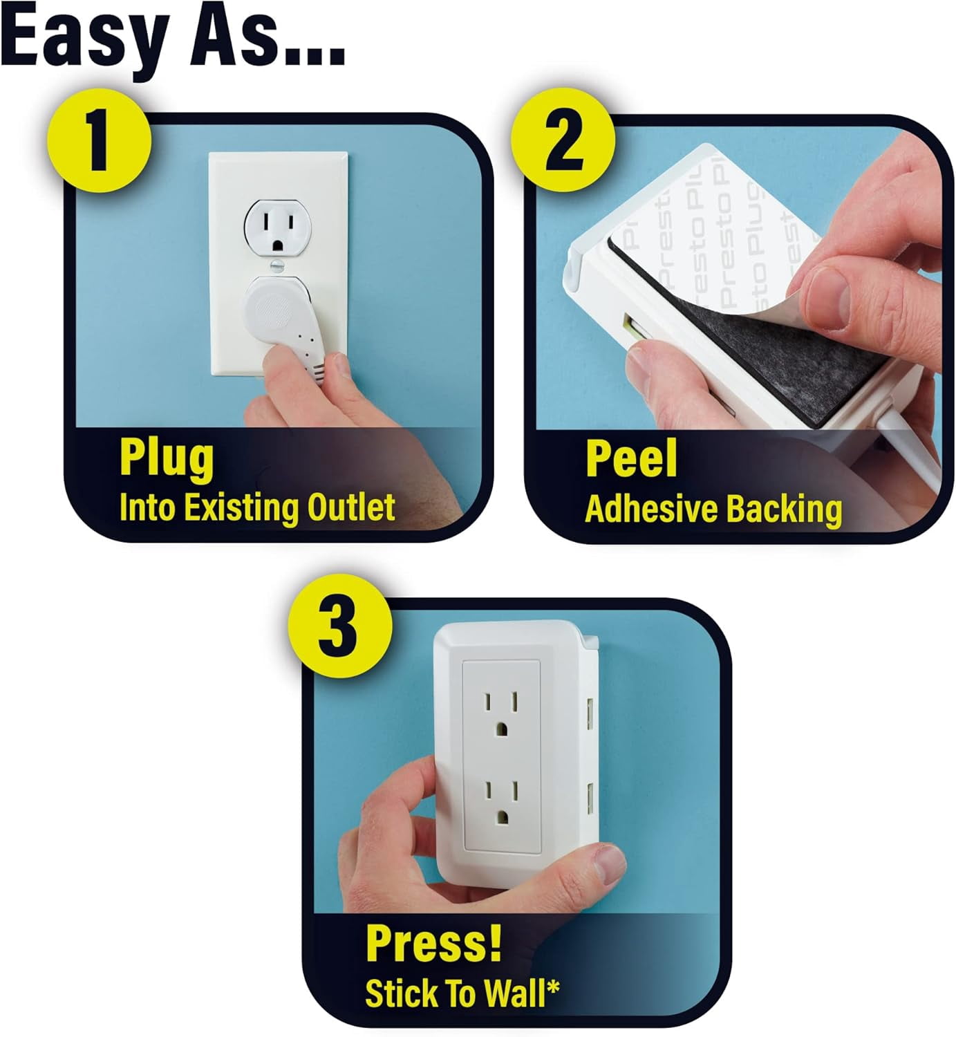 Presto Plug DELUXE Outlet Extender *2 pack* for Relocating Unreachable Power Outlets, 4ft Cord, 4 AC Outlets, 4 USB-A Ports, 2 USB-C Port & Built-in Shelf – *Includes 2 Units*