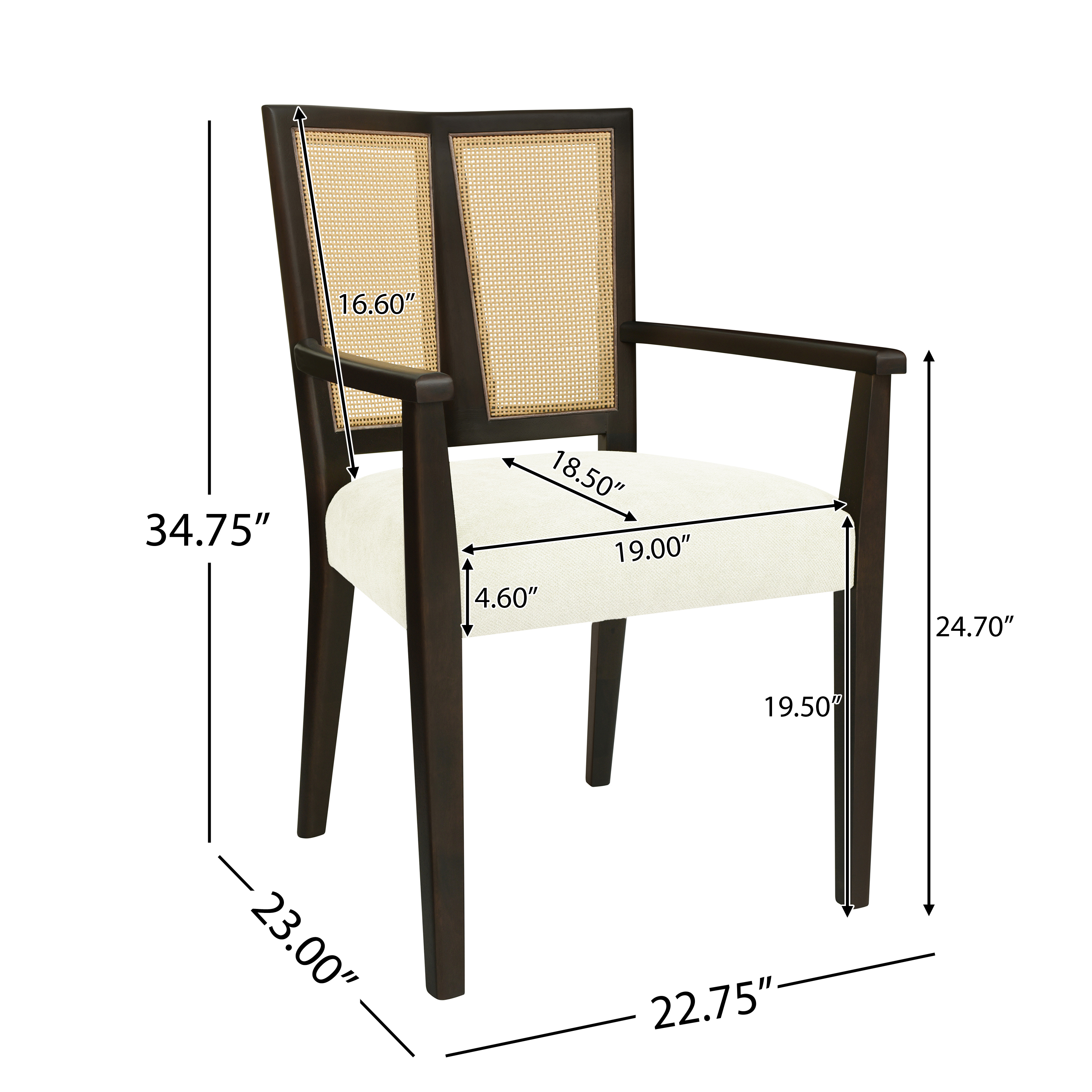 Euroco Wooden Arm Dining Chairs Set of 2, Modern Fabric Upholstered Kitchen Side Chairs for Living Room,Beige & Dark Brown